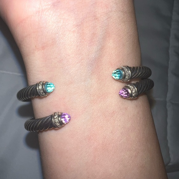 David Yurman Cable Classics Bracelet Sterling Silver Amethyst & Pavé Diamonds - Picture 5 of 9